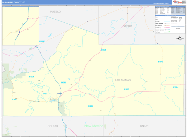 Las Animas County, CO Wall Map Basic Style